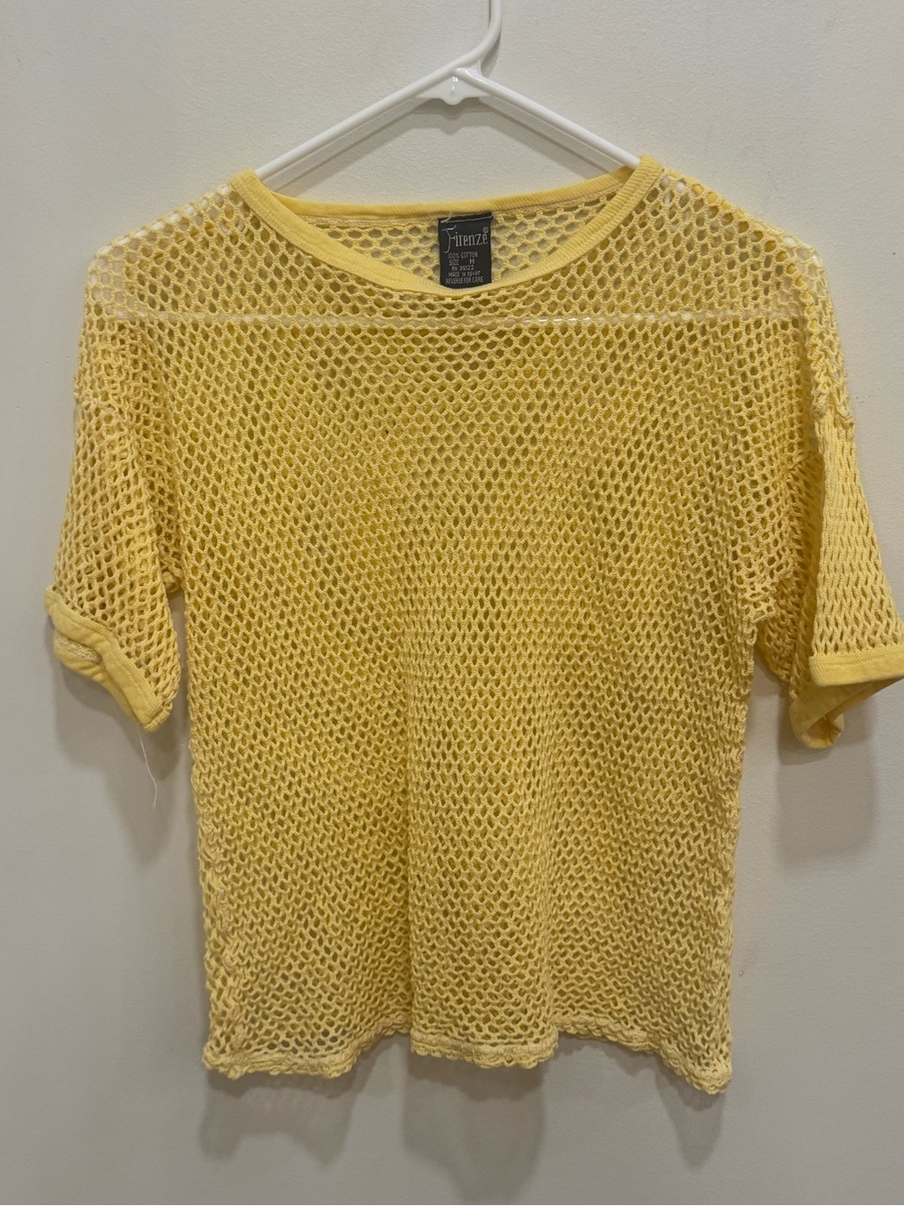 Vintage 90s Yellow Fishnet Open Knit Mesh Top Crochet Coverup Mediums